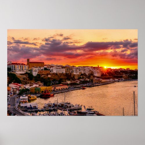 Sunset over Mahon harbor _ Menorca Spain Poster