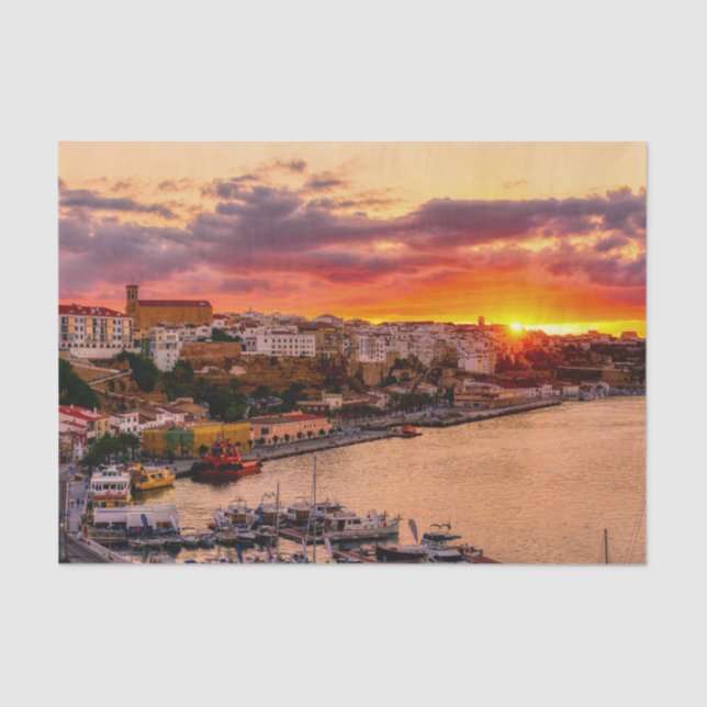 Sunset over Mahon harbor - Menorca, Spain Tissue Paper (Front)