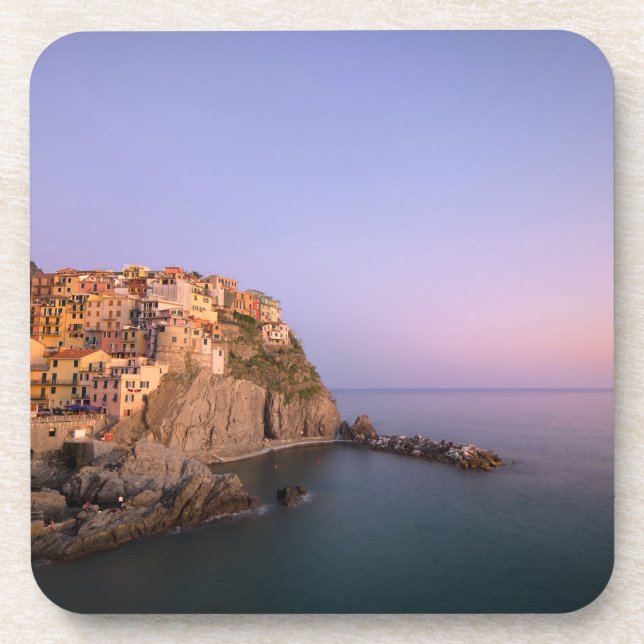 Sunset over Manarola village in Cinque Terre Beverage Coaster (Front)