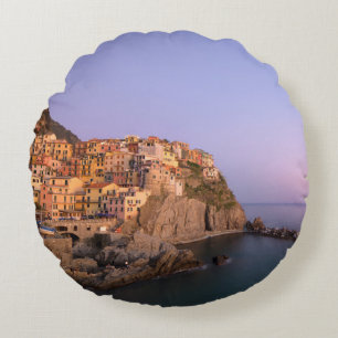 Sunset over Manarola village in Cinque Terre Round Pillow