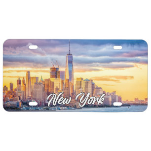 Sunset Over Manhattan, New York, USA License Plate
