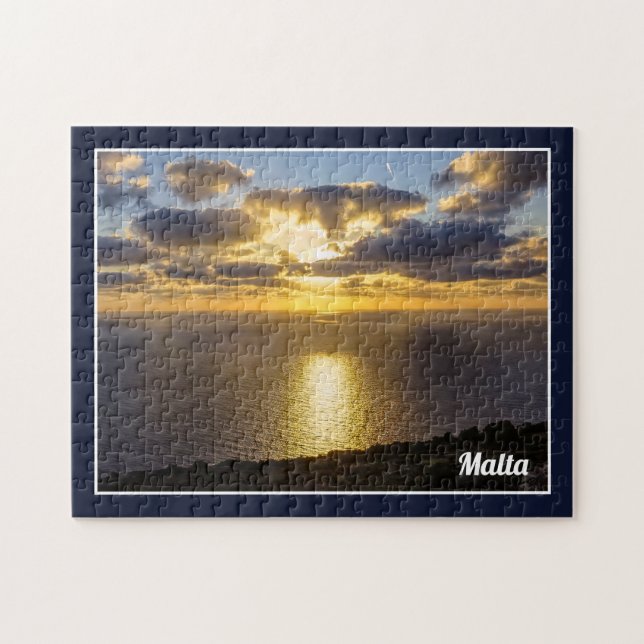 Sunset Over Mediterranean Sea On Island Of Malta Jigsaw Puzzle (Horizontal)