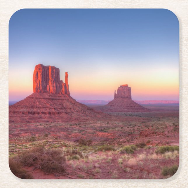 Sunset Over Monument Valley Arizona Square Paper Coaster (Front)