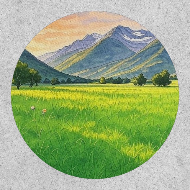 Sunset over Mountain Landscape Embroidered Patch (Front)