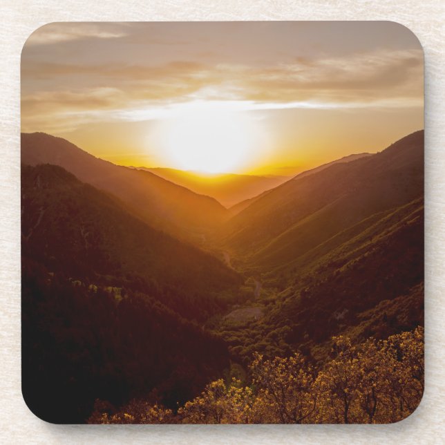 Sunset Over Mountains Landscape Beverage Coaster (Front)