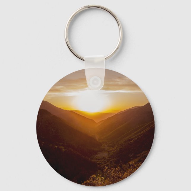 Sunset Over Mountains Landscape Keychain (Front)