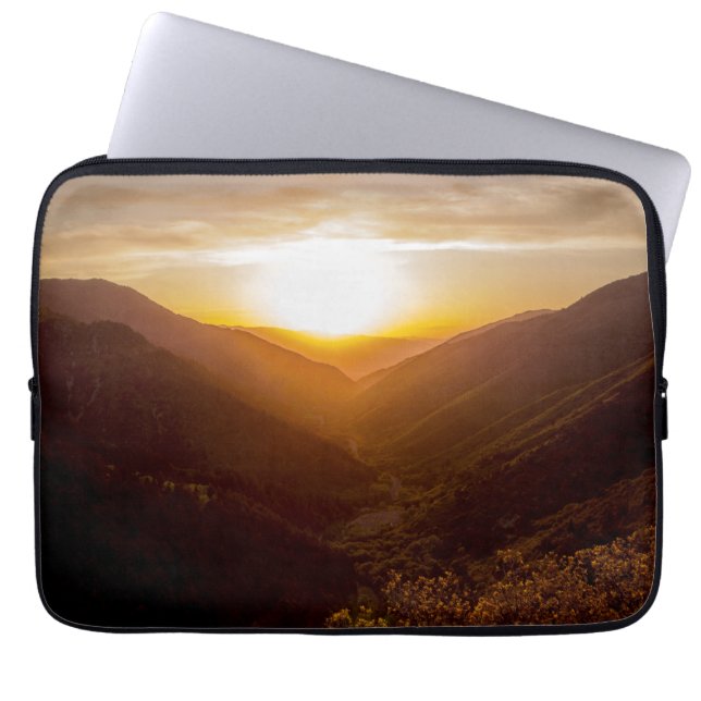 Sunset Over Mountains Landscape Laptop Sleeve (Front)