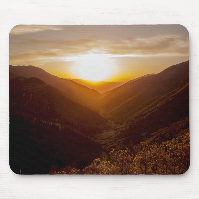 Sunset Over Mountains Landscape Mouse Pad (Front)