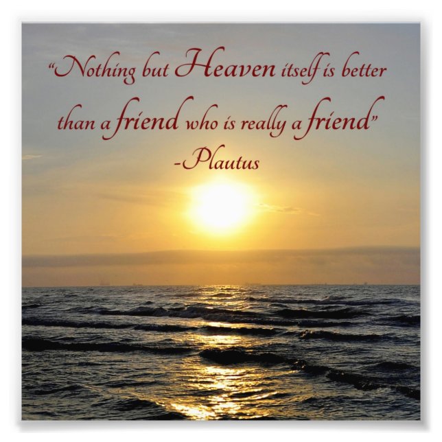 Sunset Over Ocean Friendship Quote Square Photo Print (Front)