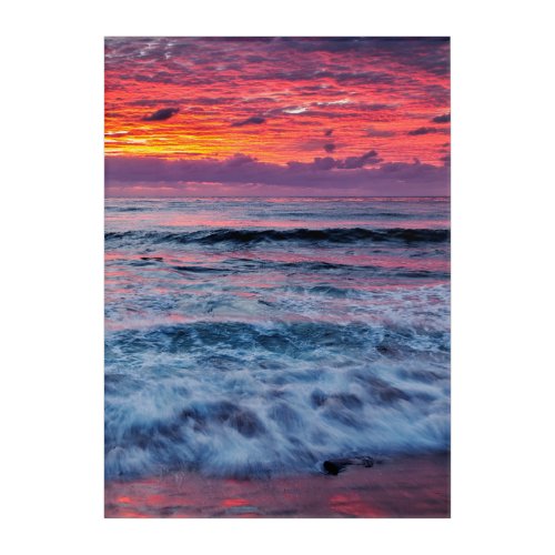 Sunset over ocean waves California Acrylic Print