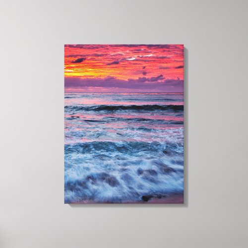 Sunset over ocean waves California Canvas Print