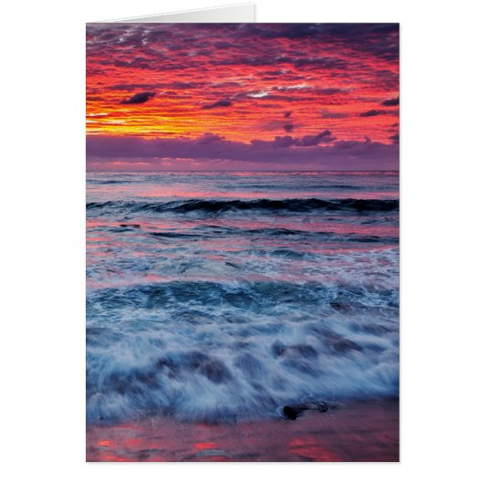 Sunset over ocean waves, California Cards (Front)