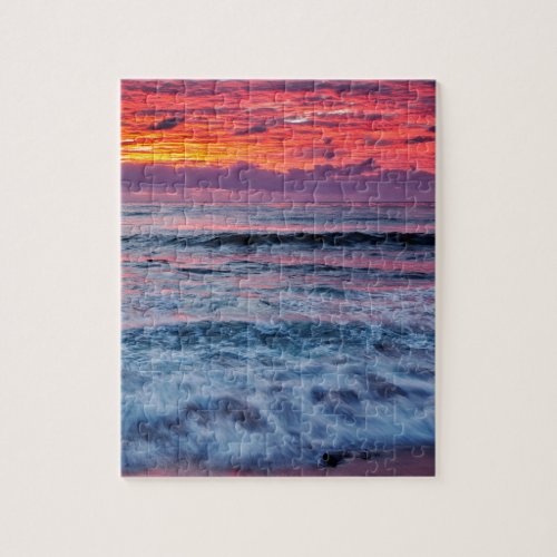 Sunset over ocean waves California Jigsaw Puzzle