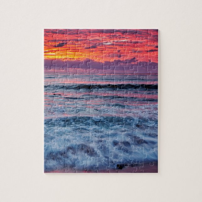 Sunset over ocean waves, California Jigsaw Puzzle (Vertical)