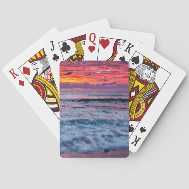 Sunset over ocean waves, California Poker Cards (Back)