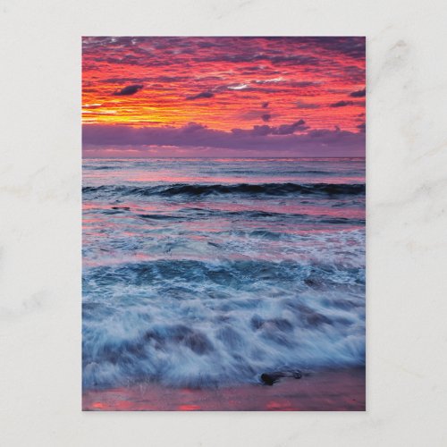 Sunset over ocean waves California Postcard