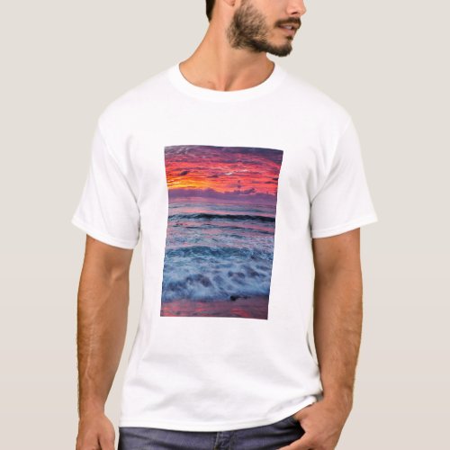 Sunset over ocean waves California T_Shirt