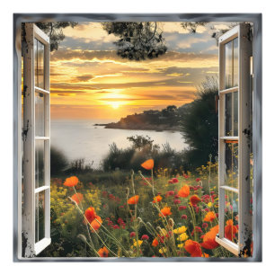 Sunset over Ocean Window View Photo Print