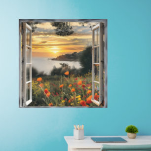 Sunset over Ocean Window View Wall Decal
