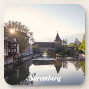 Sunset over old medieval bridge in Nuremberg Beverage Coaster