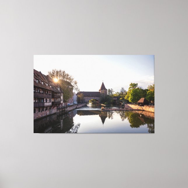 Sunset over old medieval bridge in Nuremberg Canvas Print (Front)