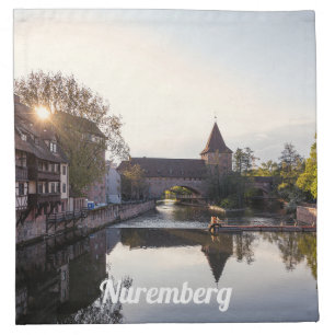 Sunset over old medieval bridge in Nuremberg Cloth Napkin