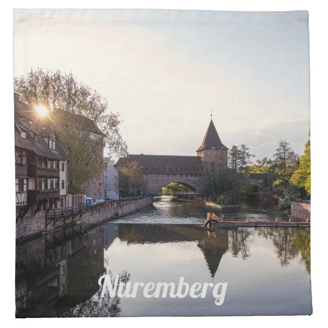 Sunset over old medieval bridge in Nuremberg Cloth Napkin (Front)