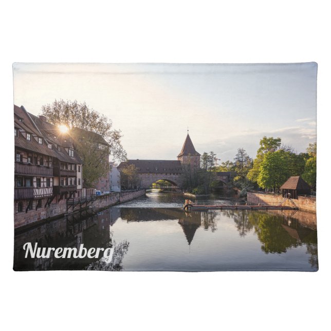 Sunset over old medieval bridge in Nuremberg Cloth Placemat (Front)