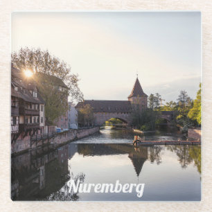 Sunset over old medieval bridge in Nuremberg Glass Coaster