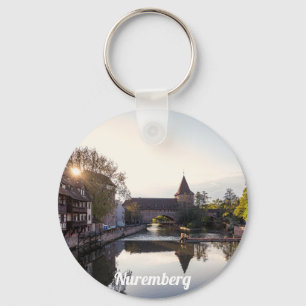 Sunset over old medieval bridge in Nuremberg Keychain