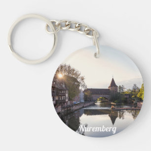 Sunset over old medieval bridge in Nuremberg Keychain