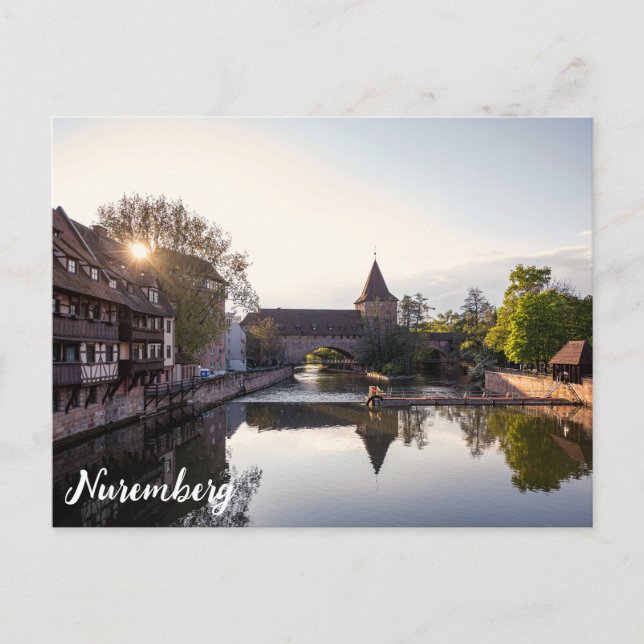 Sunset over old medieval bridge in Nuremberg Postcard (Front)