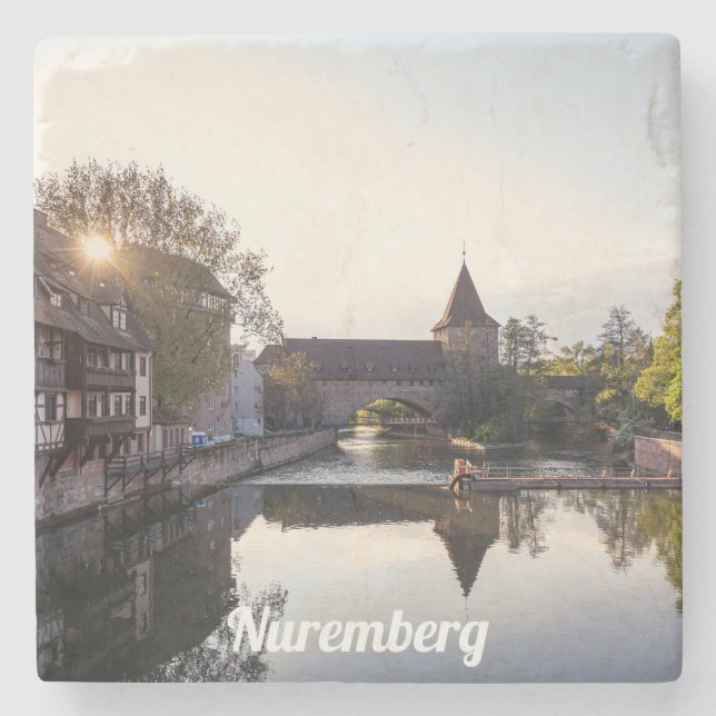 Sunset over old medieval bridge in Nuremberg Stone Coaster (Front)