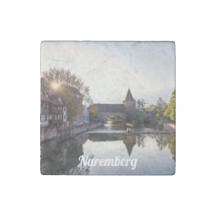 Sunset over old medieval bridge in Nuremberg Stone Magnet