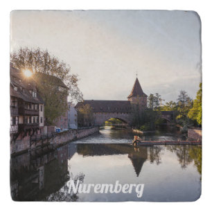 Sunset over old medieval bridge in Nuremberg Trivet