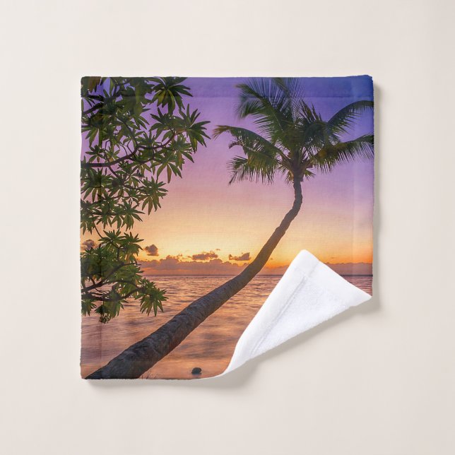 Sunset Over Palm Tree Island Wash Cloth (Wash Cloth)