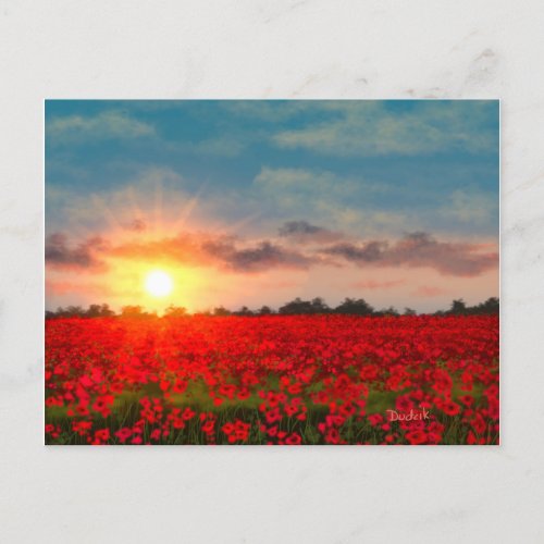 Sunset Over Poppy Field JW Postcard