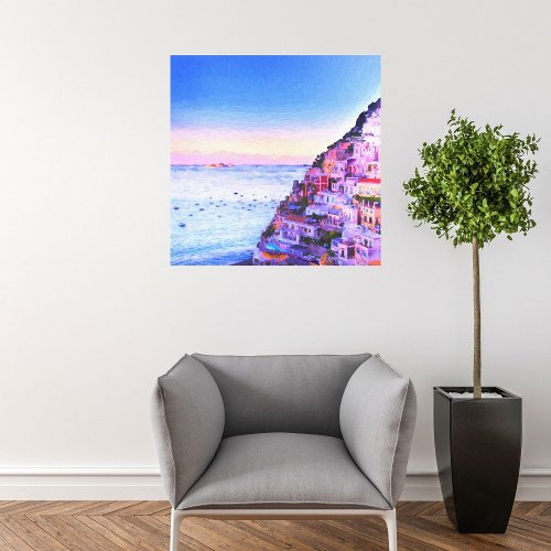 Sunset Over Positano Italy Painting Canvas Print
