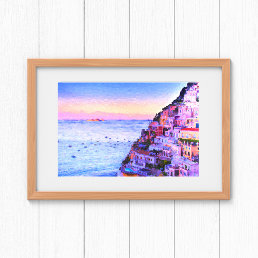 Sunset Over Positano, Italy Painting Poster