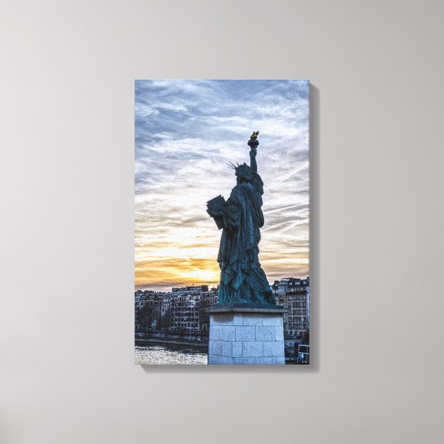 Sunset over Replica of the Liberty Statue in Paris Canvas Print (Front)