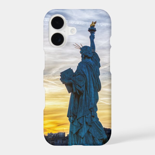 Sunset over Replica of the Liberty Statue in Paris Case-Mate iPhone Case (Back)