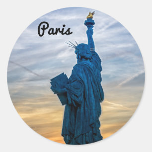 Sunset over Replica of the Liberty Statue in Paris Classic Round Sticker