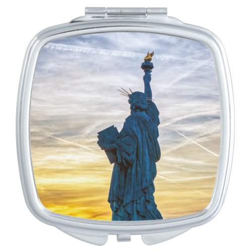 Sunset over Replica of the Liberty Statue in Paris Compact Mirror