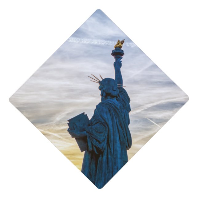 Sunset over Replica of the Liberty Statue in Paris Graduation Cap Topper (Front)