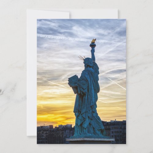 Sunset over Replica of the Liberty Statue in Paris Invitation
