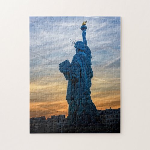 Sunset over Replica of the Liberty Statue in Paris Jigsaw Puzzle
