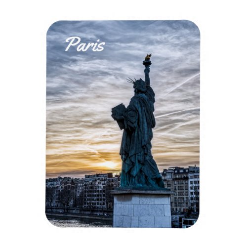 Sunset over Replica of the Liberty Statue in Paris Magnet