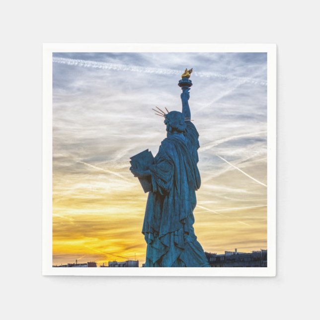 Sunset over Replica of the Liberty Statue in Paris Napkins (Front)