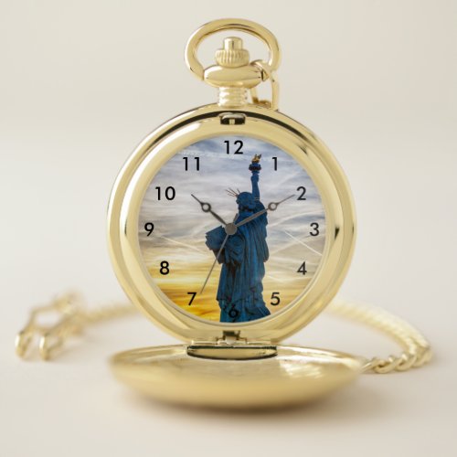 Sunset over Replica of the Liberty Statue in Paris Pocket Watch