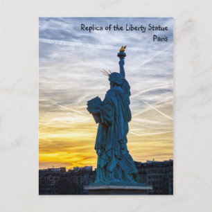 Sunset over Replica of the Liberty Statue in Paris Postcard